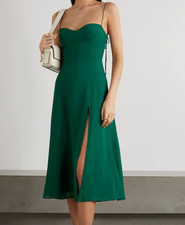 Reformation Juliette Dress Emerald Green Size 12 Bow Straps Slit Midi