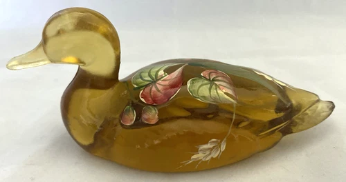 Fenton Wheat Berry On Autumn Gold Hand Painted Floral Mallard Duck Figurine 5147