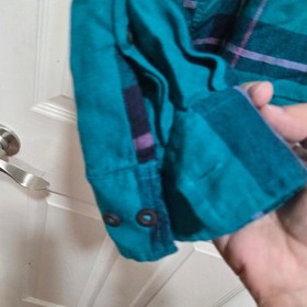 NUON Slim Fit Plaid Button Front Shirt XL Teal Blue Purple Viscose