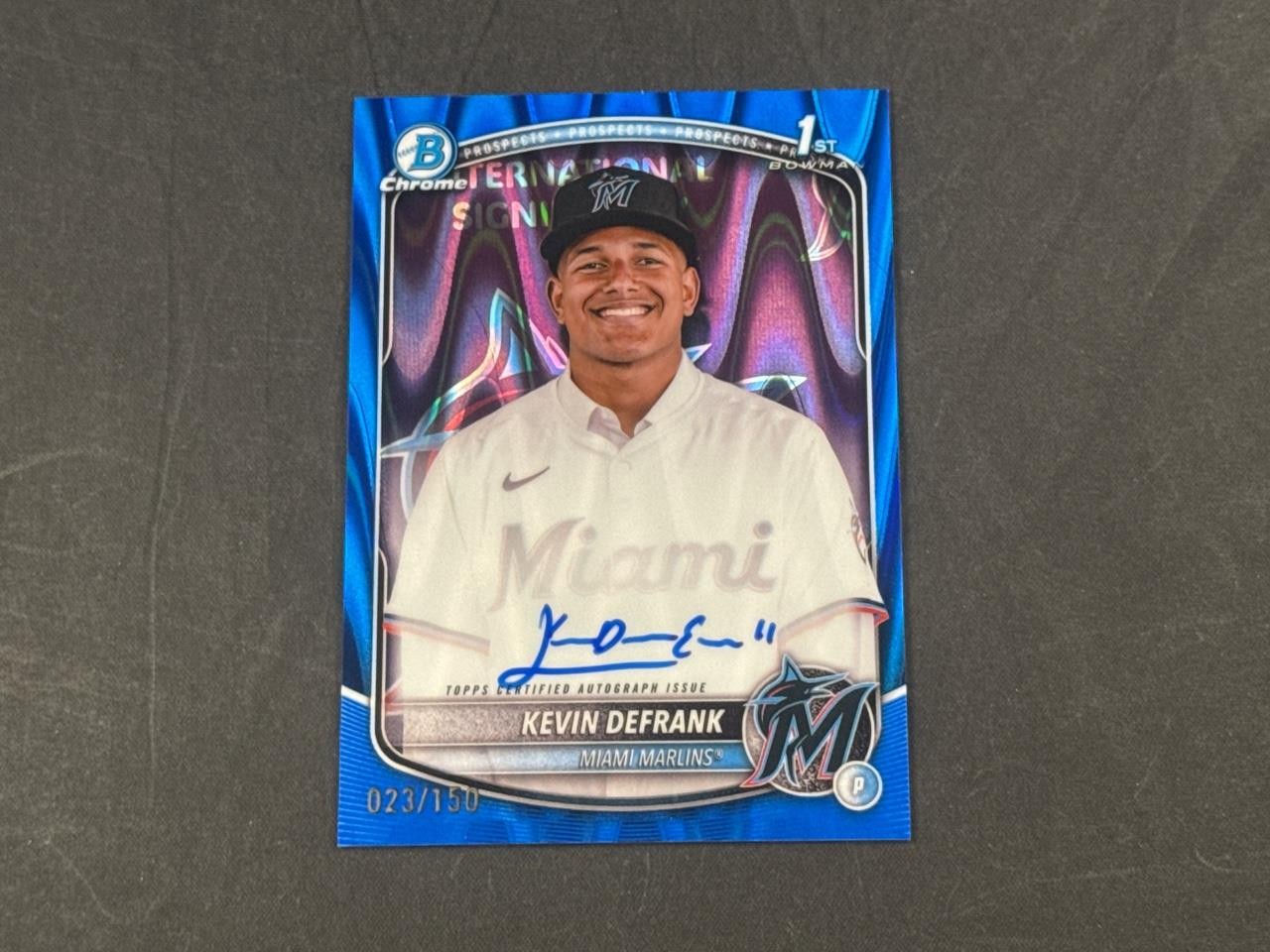 2025 BOWMAN CHROME KEVIN DEFRANK 1ST BLUE RAYWAVE REFRACTOR AUTO 23/150 MARLINS