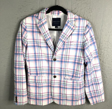 Janie And Jack Blazer Boys 18 Pastel Plaid Linen Blend Preppy Church Occasion