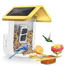 Bird Feeder with Camera Solar Powered : Smart Camera Bird Feeder White Yellow