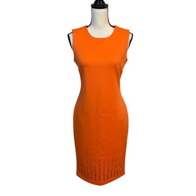 calvin klein dress orange Calvin Klein Vintage Orange Square Neck Long Zip Sleeveless Slip Dress