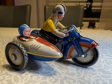 Altes Blechspielzeug Motorrad mit Beiwagen Mechanismus Funktioniert einwandfrei