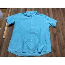 Van Heusen Men 17 Regular Fit Short Sleeve Oxford Shirt Blue Wrinkle Free Pocket