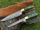 HUNTEX Handmade Damascus Blade, Full Tang 2 Pcs Kitchen BBQ Camping Knife Set