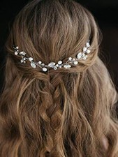 Bride Pearl Wedding Hair Vine Rhinestone Hair Piece Crystal Bridal Hair Acces...