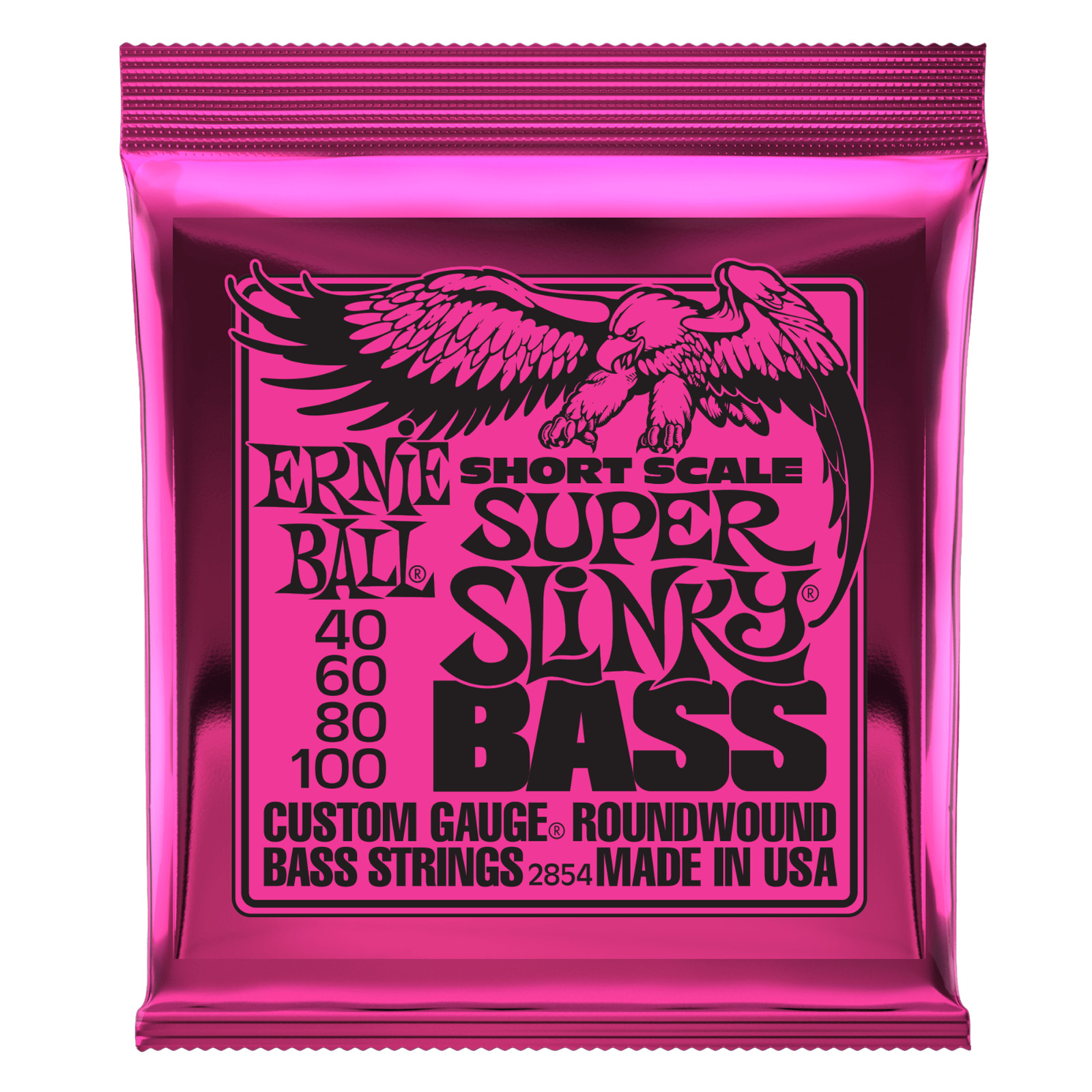 Ernie Ball 2854 Short Scale Super Slinky Bass Guitar Strings; gauges 40-100