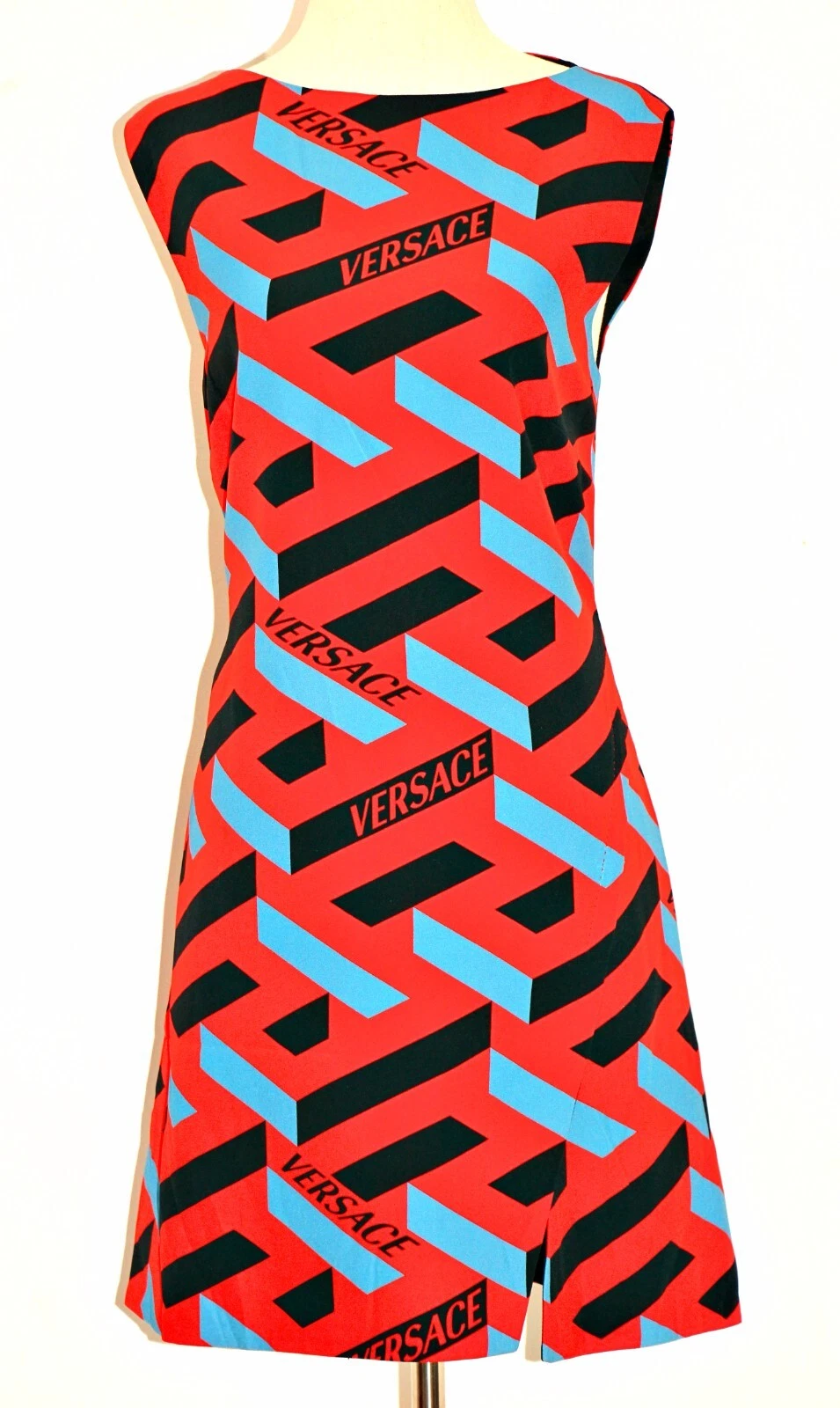 Mini abito VERSACE La Greca 3D labirinto logo stampa monogramma taglia US M IT 46 $1795