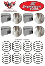 (8) Enginetech Flat Top Pistons - Rings for Chrysler Dodge 318 V8 1967 - 1984 