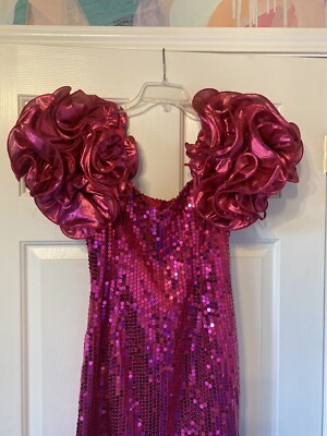 Vintage 1992 Feisty Le RAYE Hot Pink Sequin Metallic Puff Sleeve Prom Dress  SZ4 | eBay