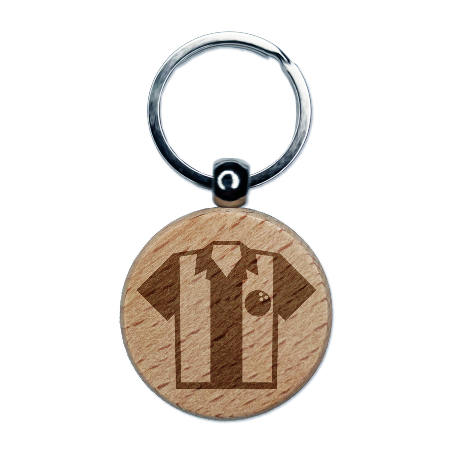 Retro Striped Bowling Shirt Engraved Wood Keychain Charm Tag
