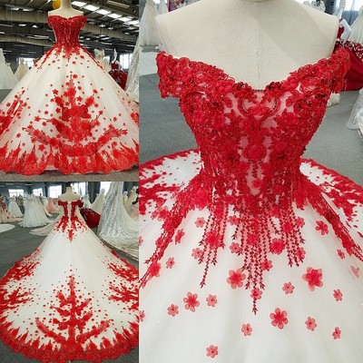 red white gown