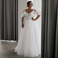 Beach Wedding Dresses V Neck Short Sleeves Lace Applique A Line Bridal Gowns