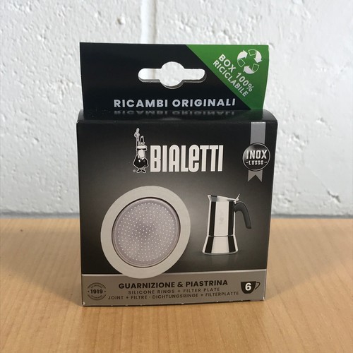 Bialetti 6 Cup INOX Moka Express Pot 1 x Filter + Gasket Boxed Made