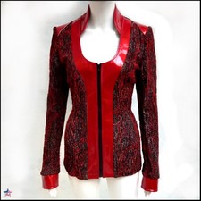 Blazer Femme Veste Luxe Mode Marque Italie Noir Rouge Verni Automne Idée Cadeau