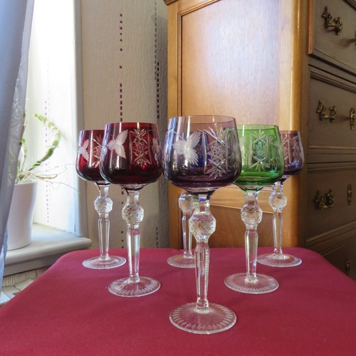 6 verres roemer de couleur en cristal de lorraine H 21,3 cm - Imagen 2 de 12