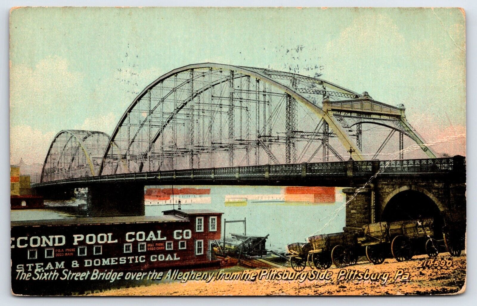 Original Old Vintage Postcard Sixth Street Bridge Allegheny River Pittsburg USA