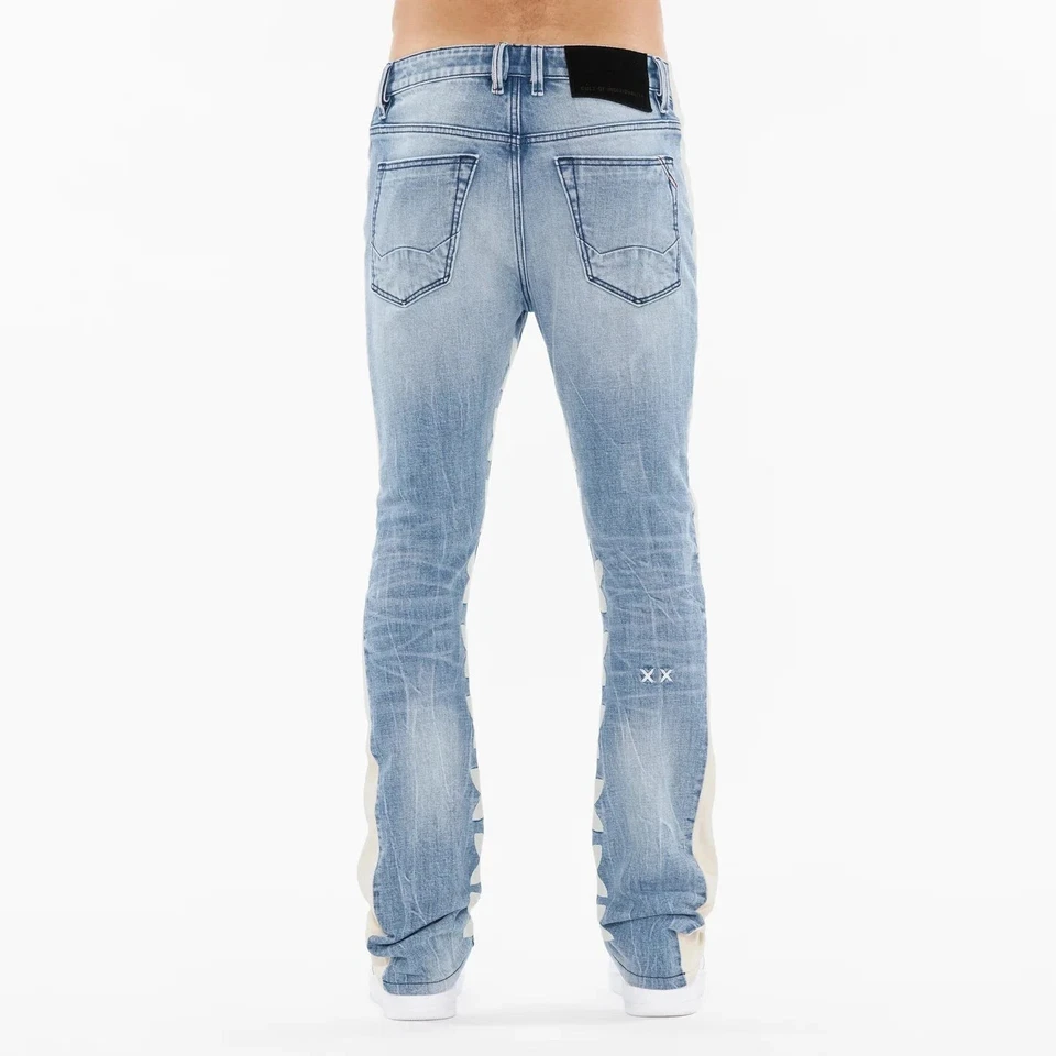 Cult Of Individuality Hombres Lenny Boot 603 Jeans Inserto Denim Rayas Bordado Foto 3 de 3