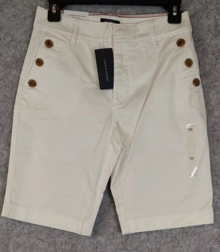 Tommy Hilfiger Bermuda Chino 10” Shorts  Women's Sz 00 White Stretch Pocket NWT - Picture 1 of 18