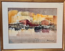 JOSE MARTINEZ LOZANO. PORT VIEW. WATERCOLOR ON PAPER. TWENTIETH CENTURY.