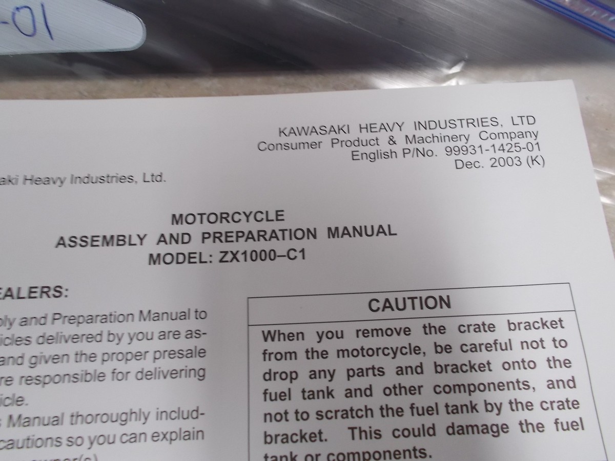 OEM Kawasaki Assembly & Preparation Manual 2003 ZX1000-C1 99931