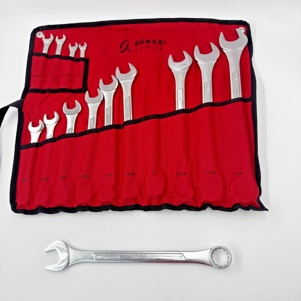 Juego de llaves combinadas automáticas Sunex Mechanics estuche de tela panel elevado SAE de 15 piezas Foto 2 de 4