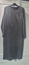 M & S Metallic Silver Party Dress Uk 16 Regular