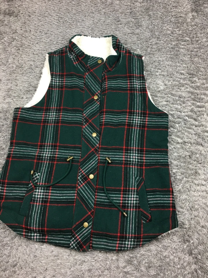 Maurices клетку шерпа с подкладкой жилет женщин размер большой зеленый красный жакет - Изображение 3 из 4