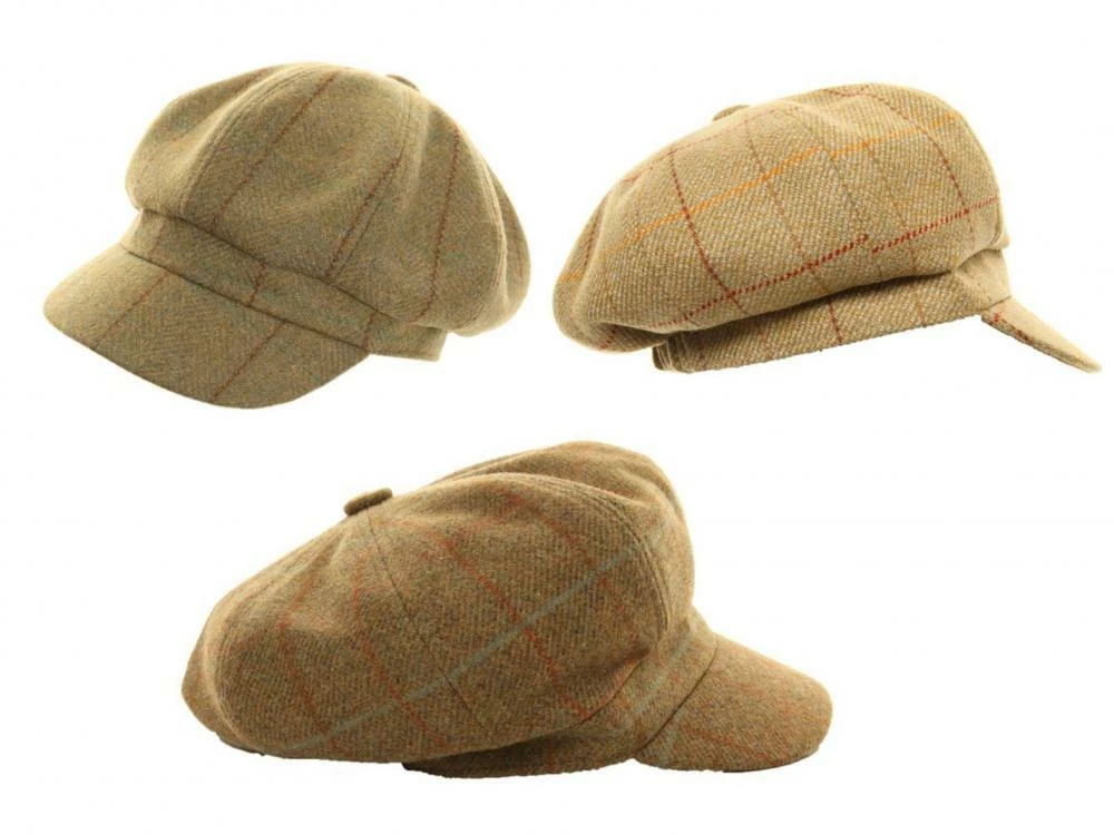 Mens Tweed Bakerboy 100% Wool Flat Cap Country Cap Outdoors Hat Teflon Coated