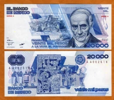 Mexico, 20,000 (20000) Pesos, 1985, P-91, AA-A Low S/N UNC
