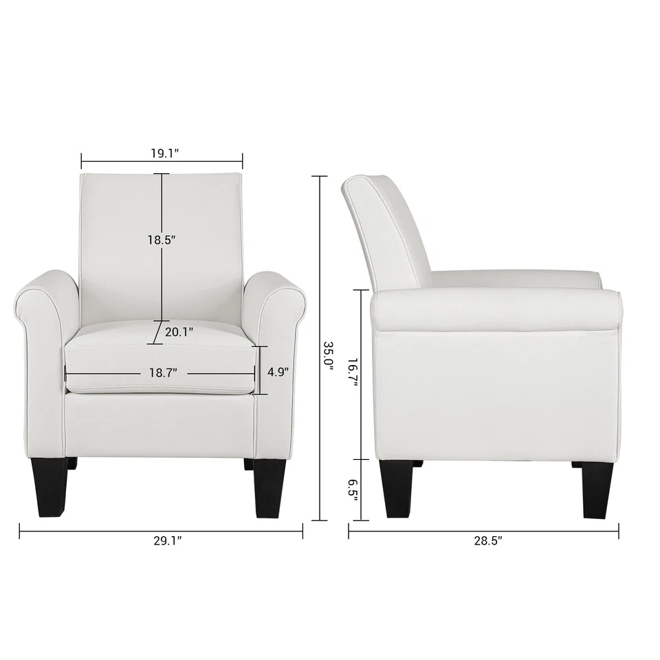 Modern Leather Accent Chairs White Living Room Armchair Bedroom Club Chair - Image 2 of 4