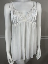 Vintage Women  s L Linea Donatella White bridal beaded chemise nightgown