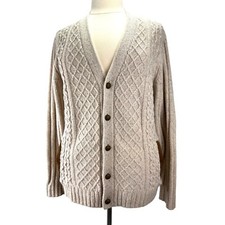 VTG 90  s Y2K Soft Wool Blend Oatmeal Cable-Knit 3D Cardigan Sweater, Men  s L