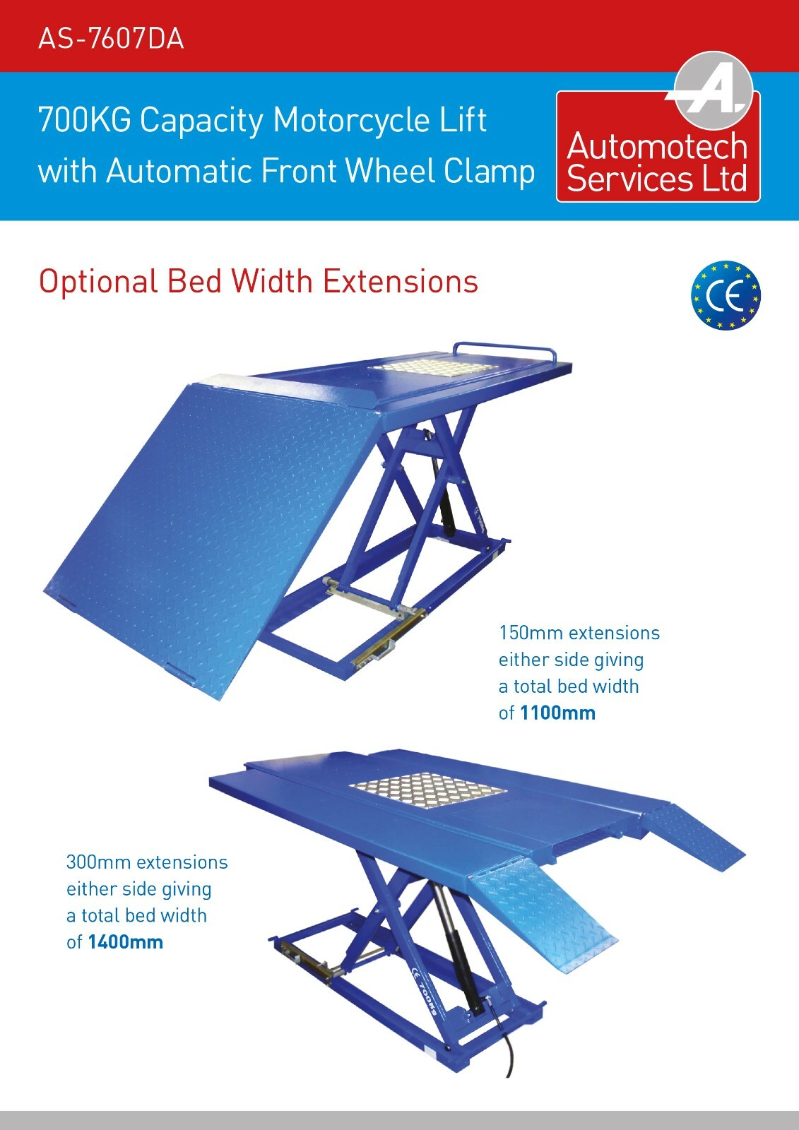MOTORCYCLE / MOTORBIKE LIFT / RAMP / 700Kg CAPACITY / AUTO FRONT WHEEL