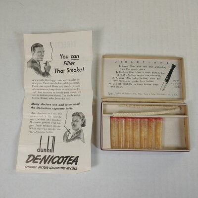 Vintage DE-NICOTEA CRYSTAL FILTER Alfred Dunhill Cigarette Refills W/ Directions