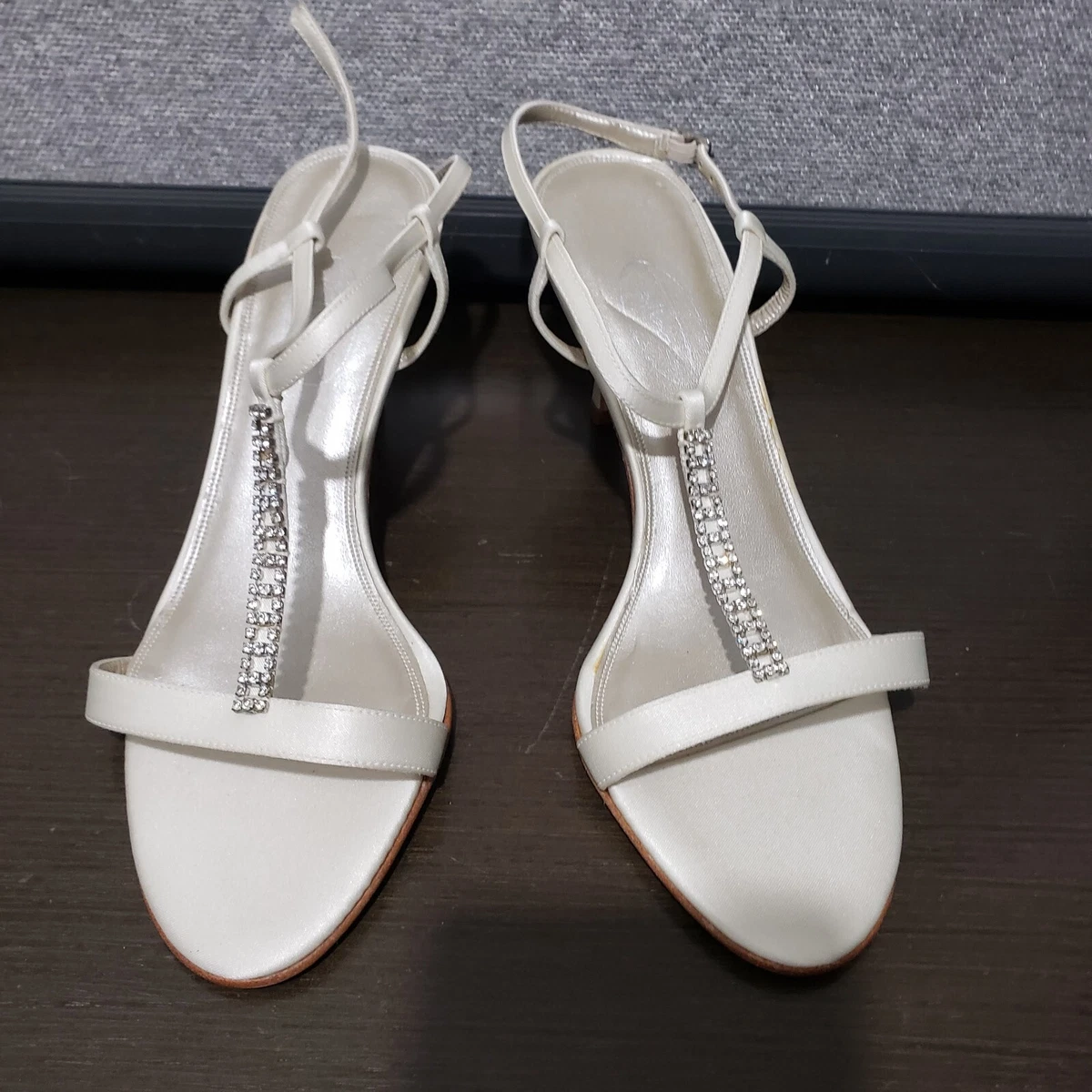 TALBOTS Off White Satin Upper Leather Sole HEEL SANDALS MADE IN