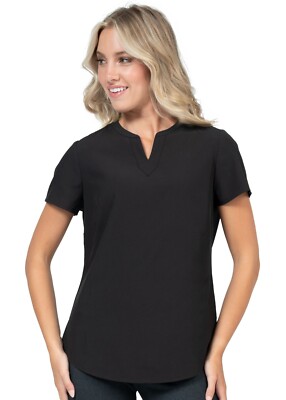 Notch Neck Stretch Blouse, Black