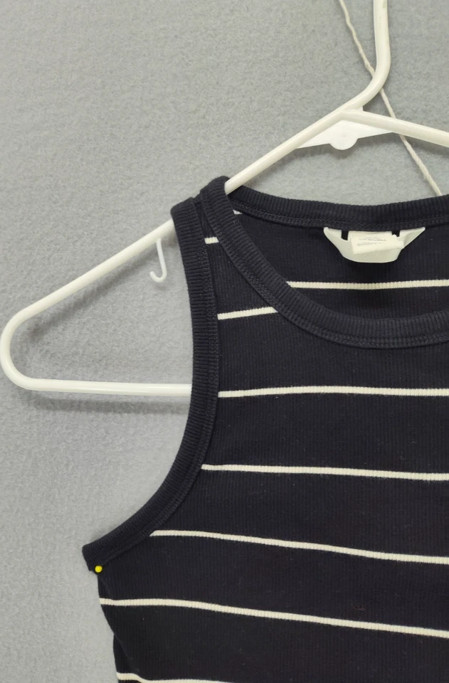 H&M Mujeres S Top Negro Blanco Rayas Recortado Acanalado Tanque Chaleco Sin Mangas Cuello Redondo Foto 2 de 4