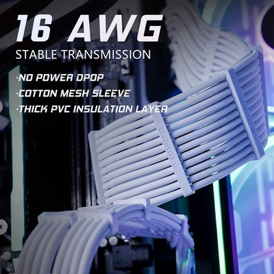 16AWG PSU Cable Extension Sleeved Custom Mod GPU PC Audio Video Power Supply ...