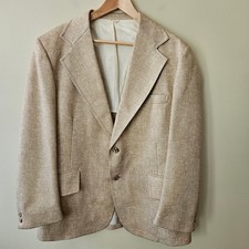 Vintage 70s Men's Blazer Size 42R Tan Polyester Wide Lapel