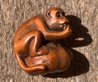 Signed Antique Japanese Carved Wood Netsuke Totem Charm