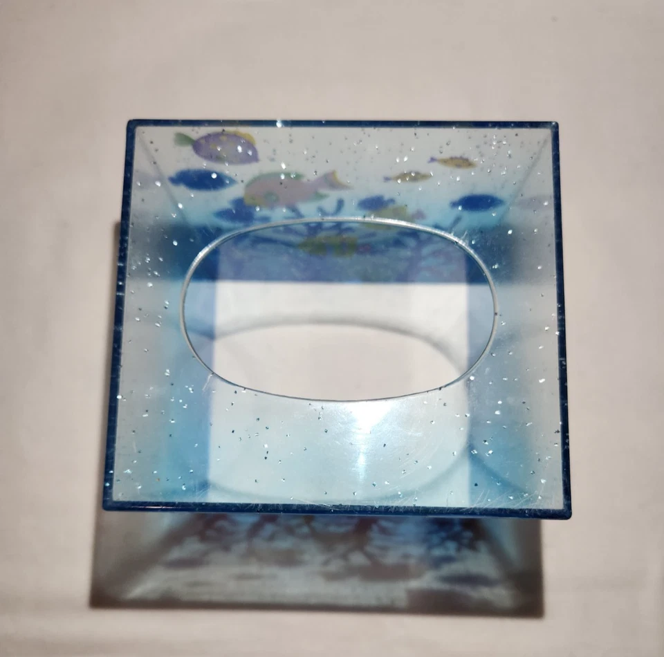 Cubierta de caja de pañuelos azul brillante peces tropicales coral marino océano decoración de baño Foto 3 de 4