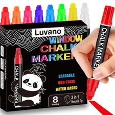 Window Chalk Markers for Glass Washable, 8mm 3-in-1 Jumbo Liquid Chalk Marker...
