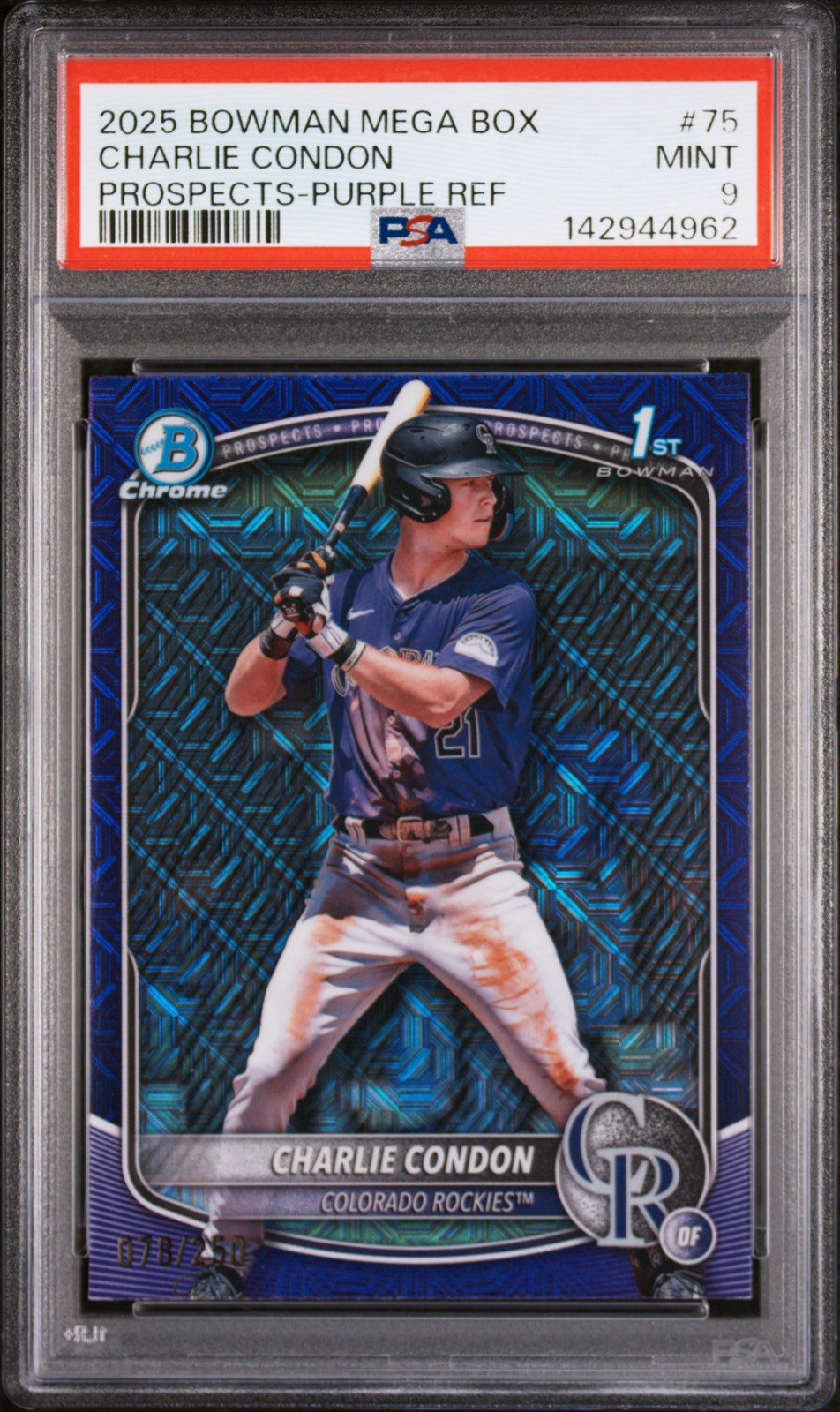 Charlie Condon 2025 Bowman Chrome Mega Box #75 PSA 9 /250 color match 🔥💥
