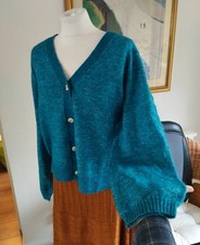 New Seasalt Cornwall Taffle mohair wool teal blue V neck cardigan
