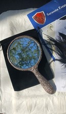 1919 Sterling Silver Art Nouveau Hand Mirror Repousse Horned God & Dove England 