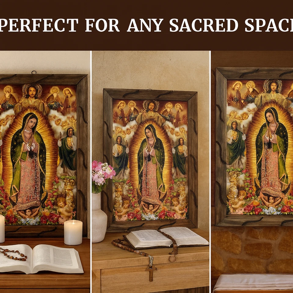 Our Lady of Guadalupe, Saint Judas, Divine Mercy Oil Painting, Rustic Frame, - Image 3 of 4