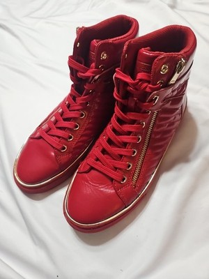 Guess Men's Million Red 7.5 Quilted Faux Leather High Top Side-Zip Sneakers