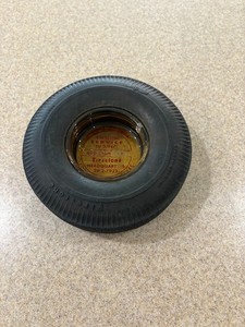 Firestone Deluxe Champion Mini Tire with  Glass Ashtray Rubber Tire is 6" wide